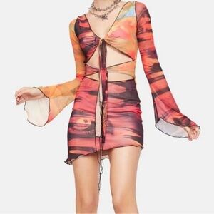 Jaded London abstract print tie from mesh dress